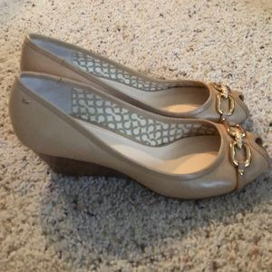 EUC Coach peep toe wedges